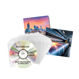 100 Black Thermal Printed CDs with Double-Sided Inserts & Clear Plastic Sleeves