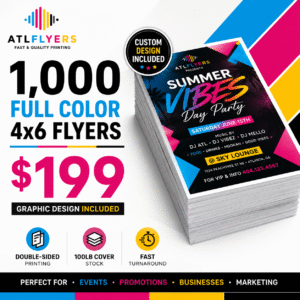 1,000 Full Color 4x6 Flyers + Graphic Design — $199