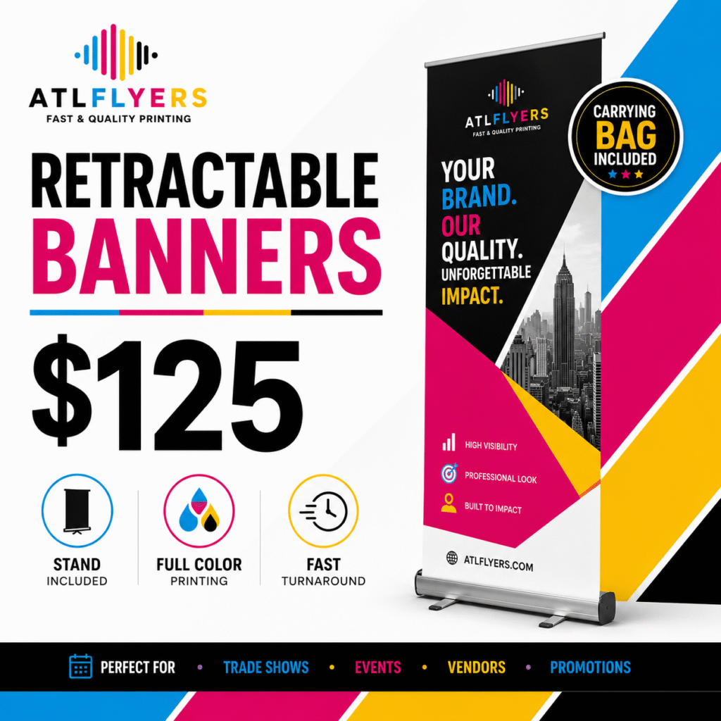 33.5” x 81” Retractable Banner with Stand & Carrying Bag | Next-Day Printing