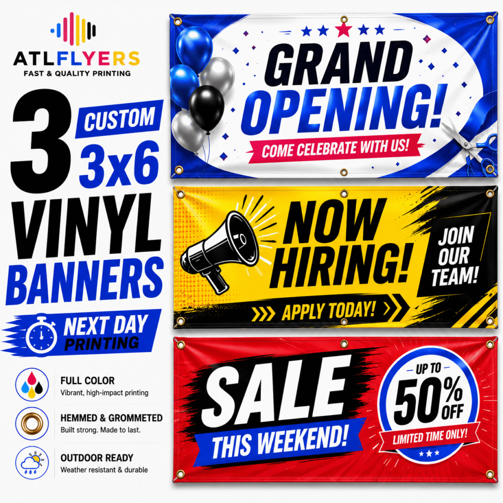 3 Custom 3x6 Vinyl Banners — $150