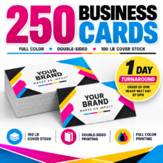 250 Premium Business Cards – Full Color | Double-Sided | 100 lb Cover Stock | 1 Business Day